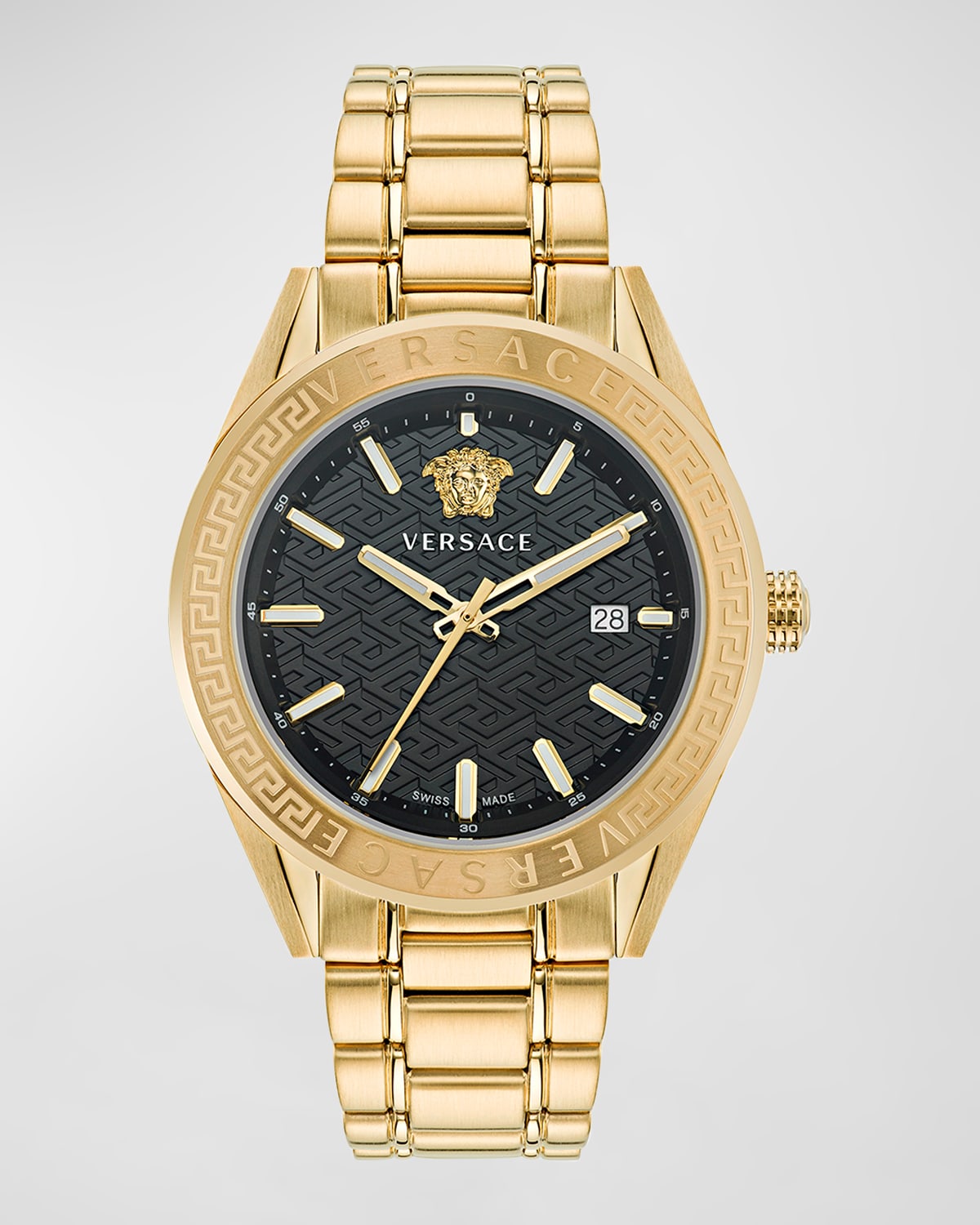 Shop Versace Men's V-code Ip Yellow Gold Bracelet Watch, 42mm In Black Gold