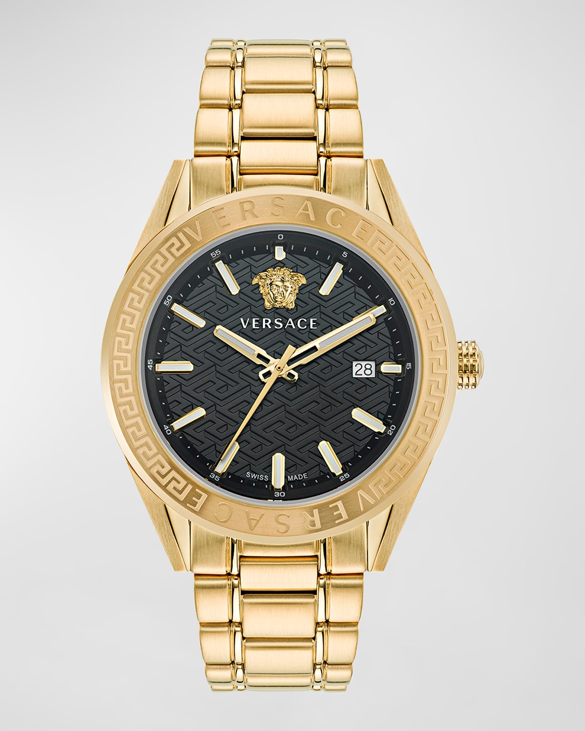 Versace Men's Swiss V-code Gold Ion Plated Bracelet Watch 42mm In Black Gold