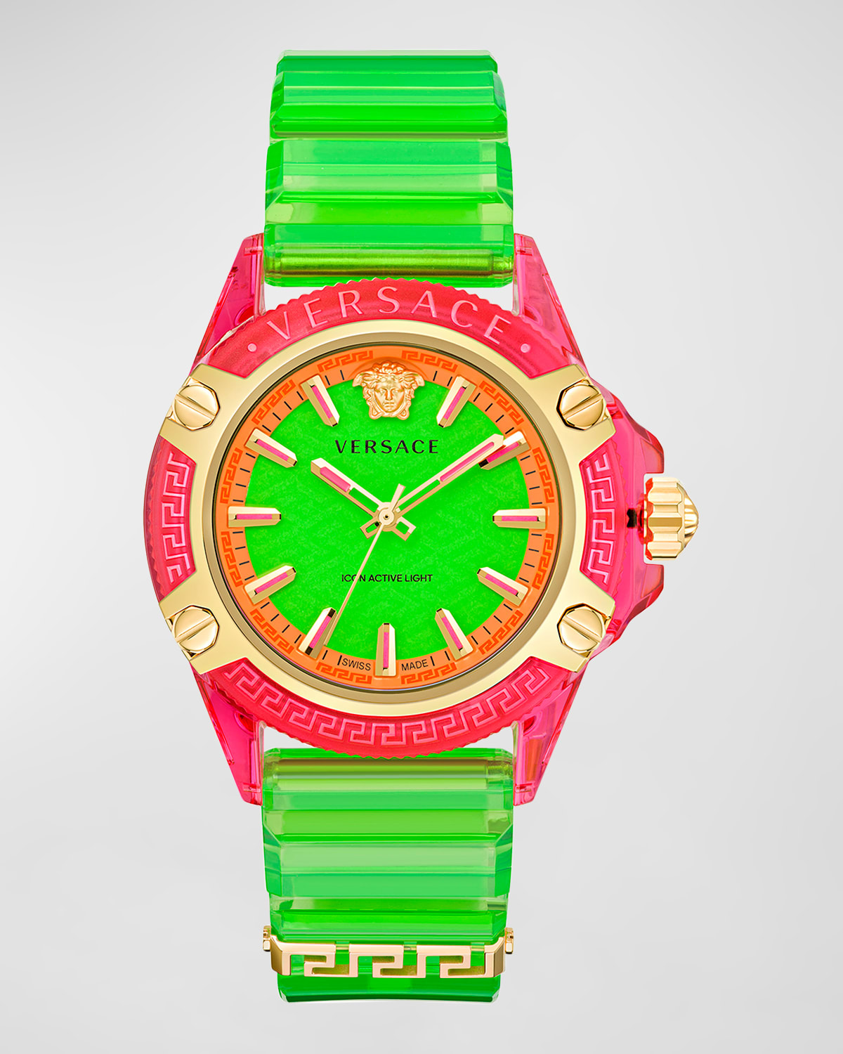 Versace Men's Icon Active Silicone Strap Watch, 42mm In Pink Green