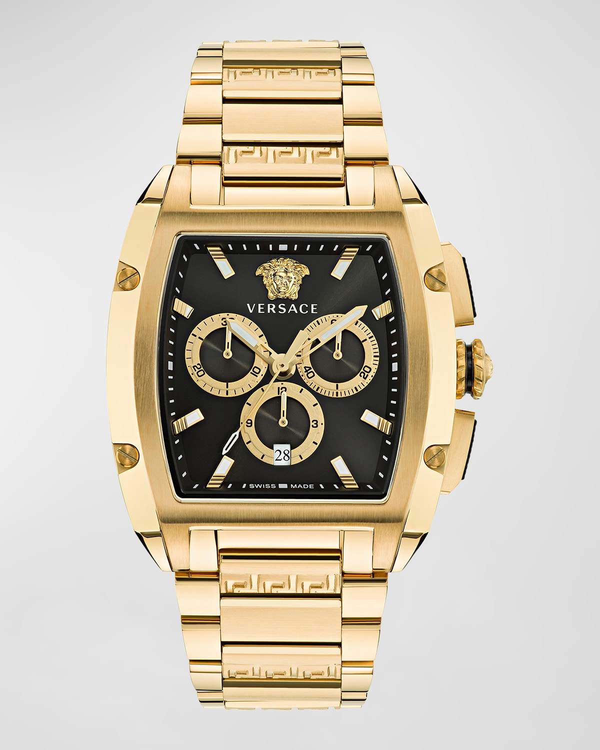 VERSACE MEN'S DOMINUS IP YELLOW GOLD BRACELET WATCH, 42MM