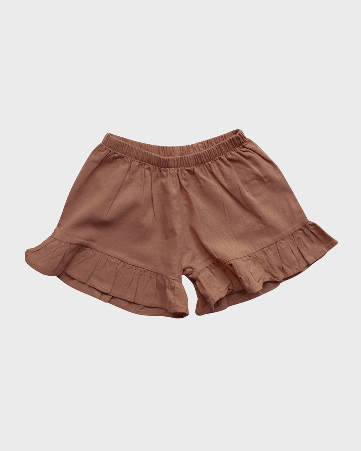 The Simple Folk Kids' Girl's The Frill Linen Shorts In Cinnamon