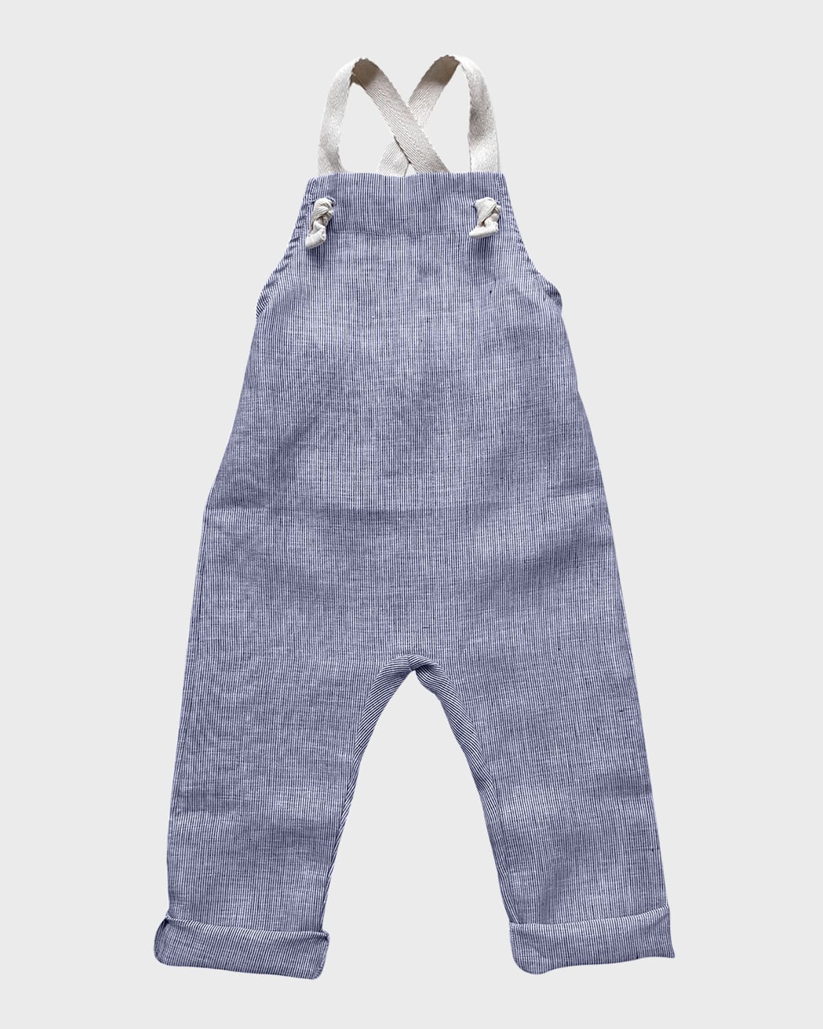 The Simple Folk Kids' Girl's Organic Linen Dungarees In French Stripe