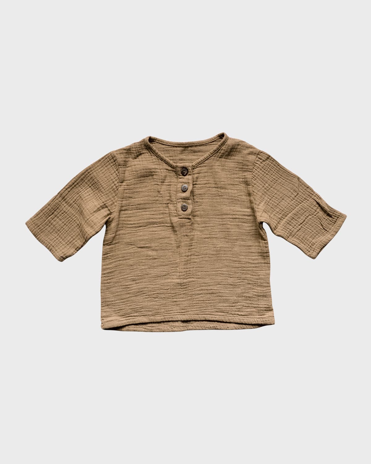 The Simple Folk Kid's Organic Muslin Henley T-shirt, Size In Camel