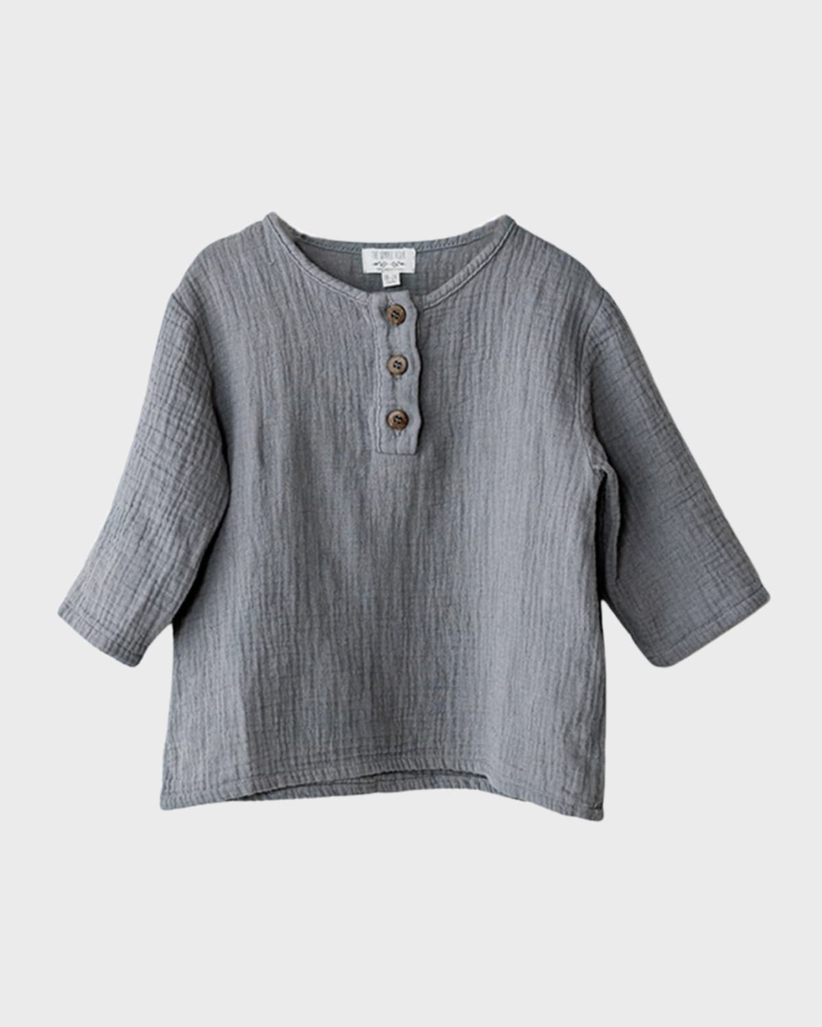 The Simple Folk Kid's Organic Muslin Henley T-shirt, Size In Lead Gray