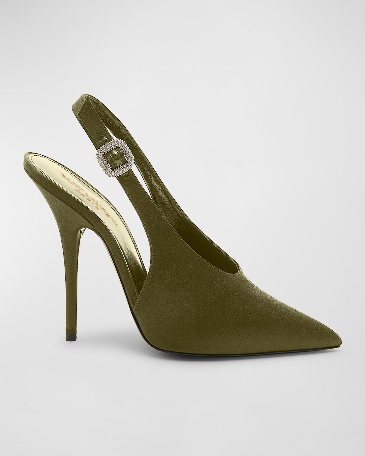 Shop Saint Laurent Perry Crystal Buckle Slingback Pumps In Outcry Green 3304