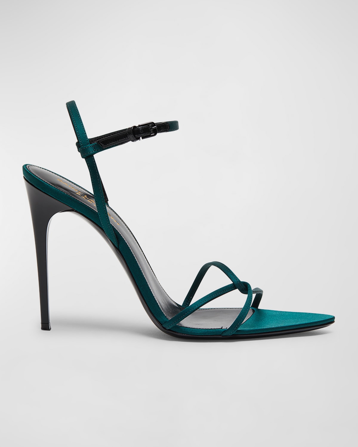Saint Laurent Gippy Silk Ankle-strap Sandals In Dorian Green 3020