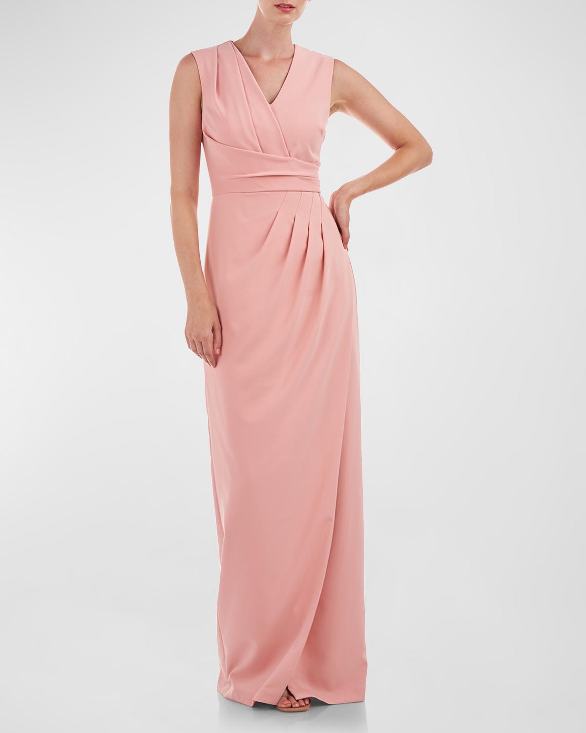 Kay Unger Cassia Pleated Column Gown In Rose Tan | ModeSens
