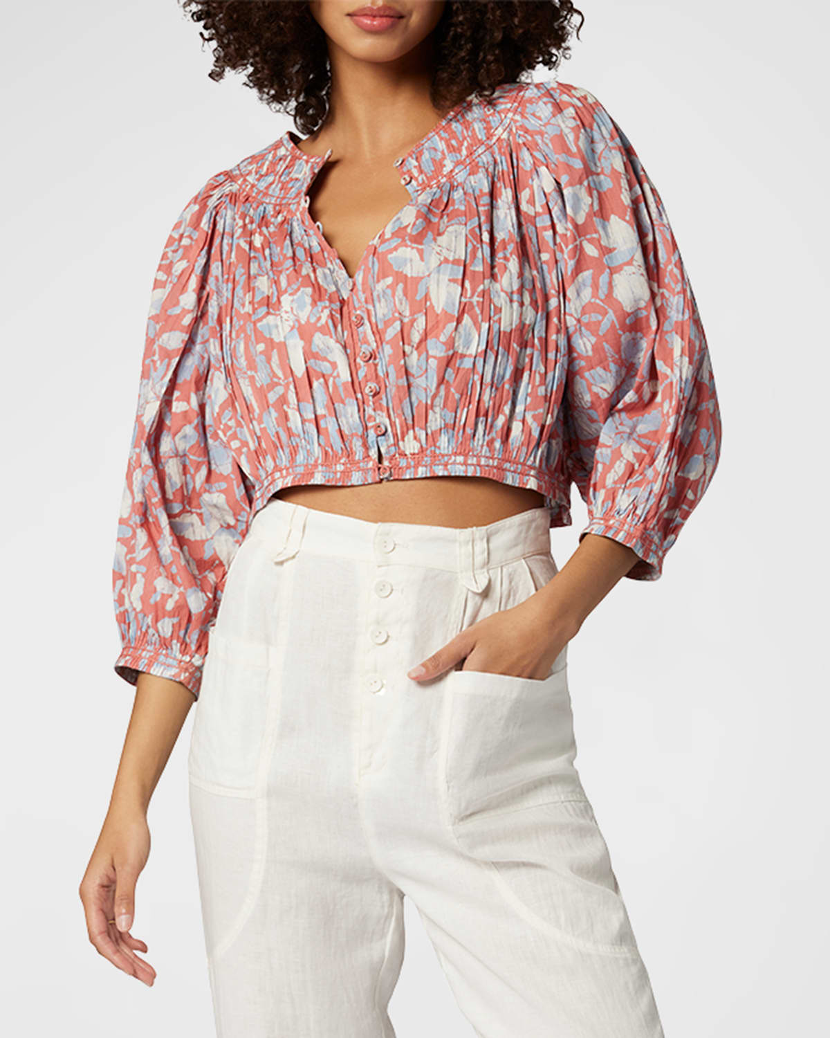 JOIE MAY CROPPED FLORAL-PRINT BLOUSE