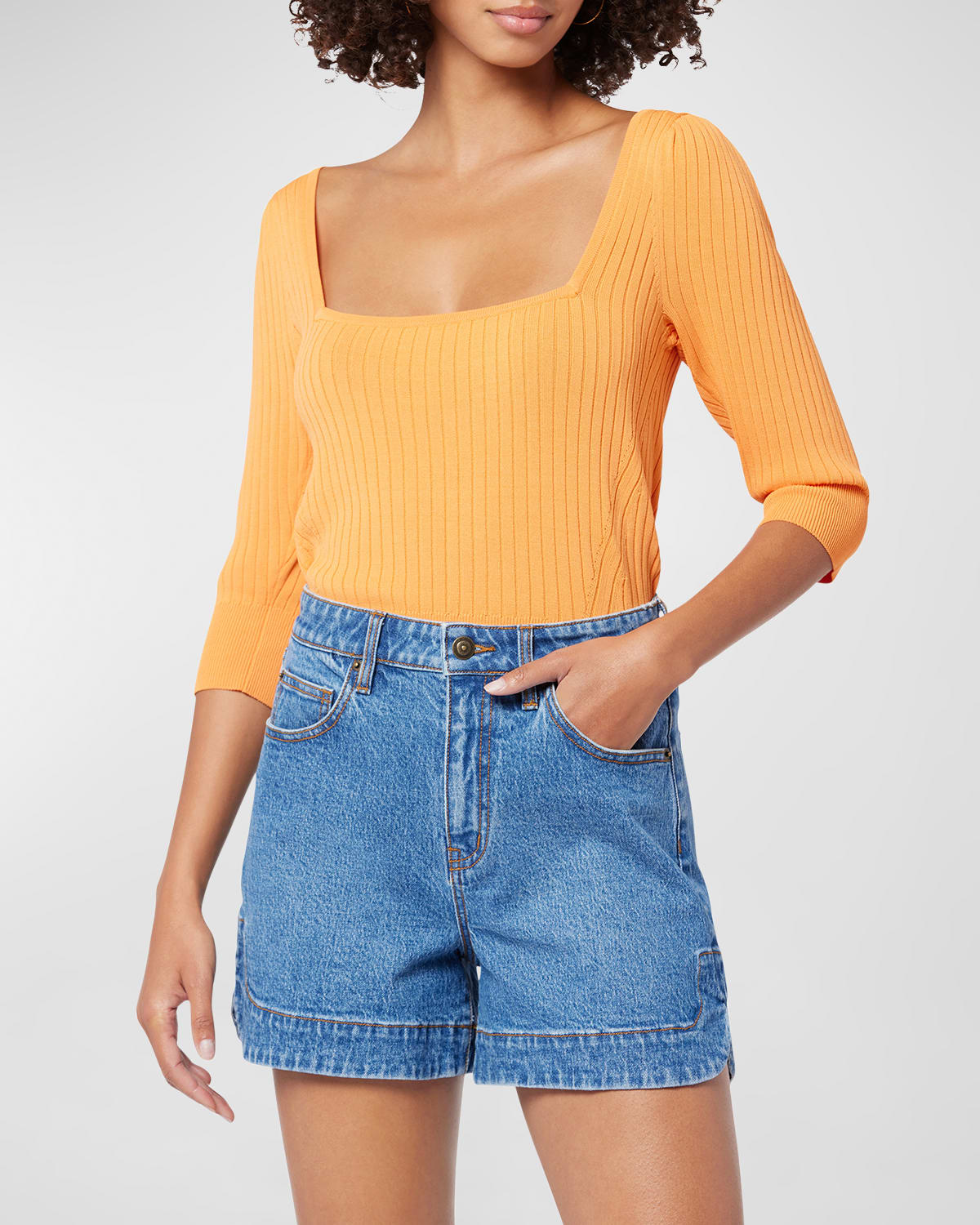 Joie Isa Square Neck Ribbed Sweater In Tangerine