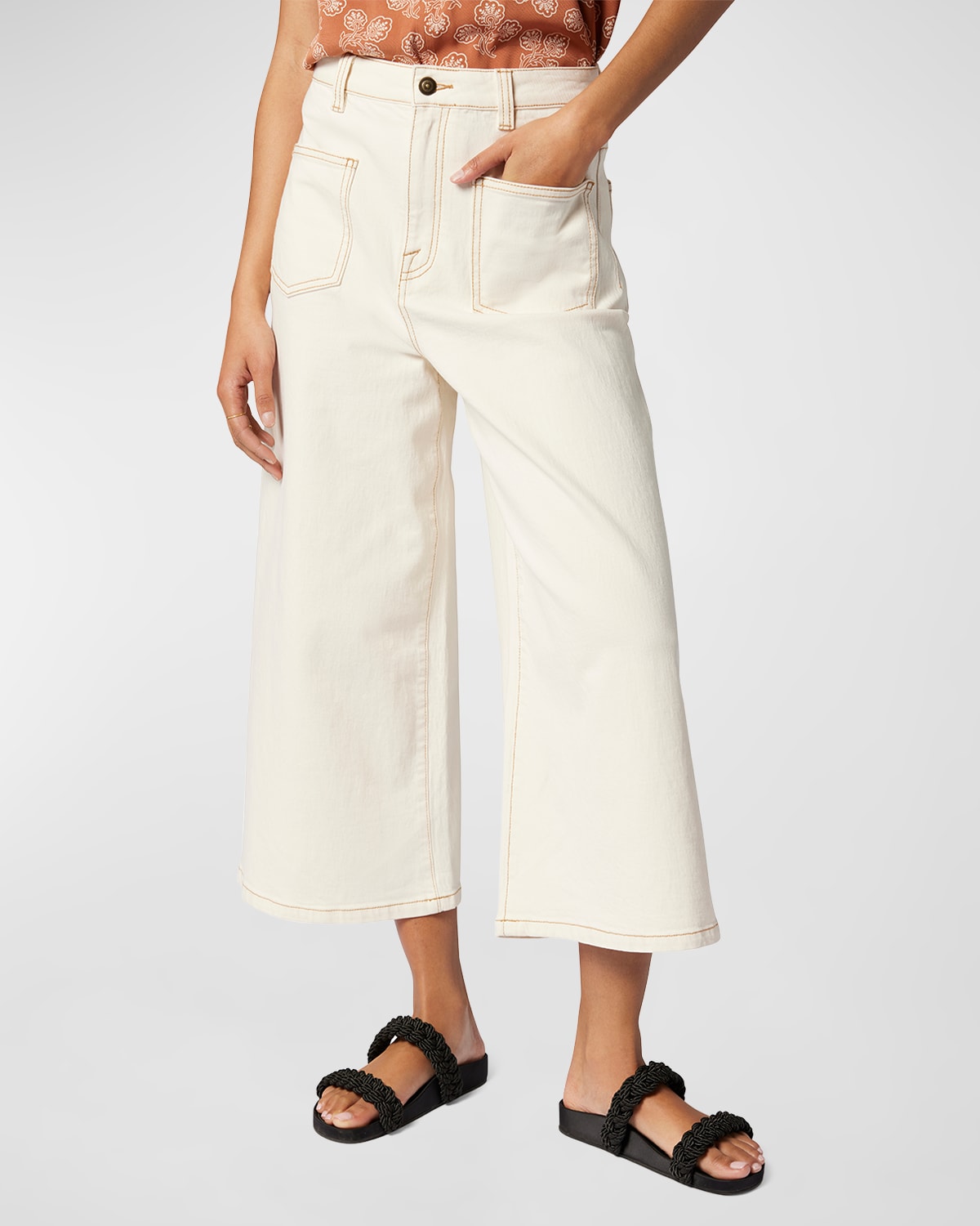 Joie Dorothea High-rise Wide-leg Denim Pants In Natural Cream