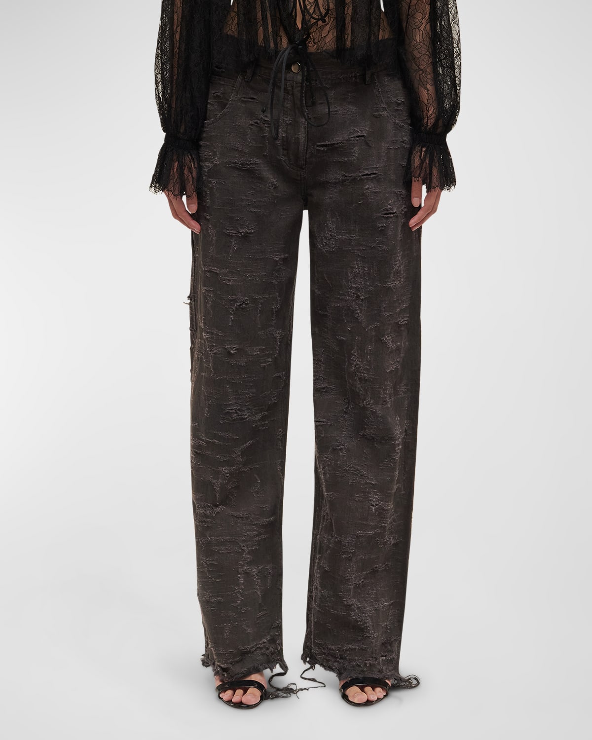 Interior Clarice Distressed Straight-leg Trousers In Dusk