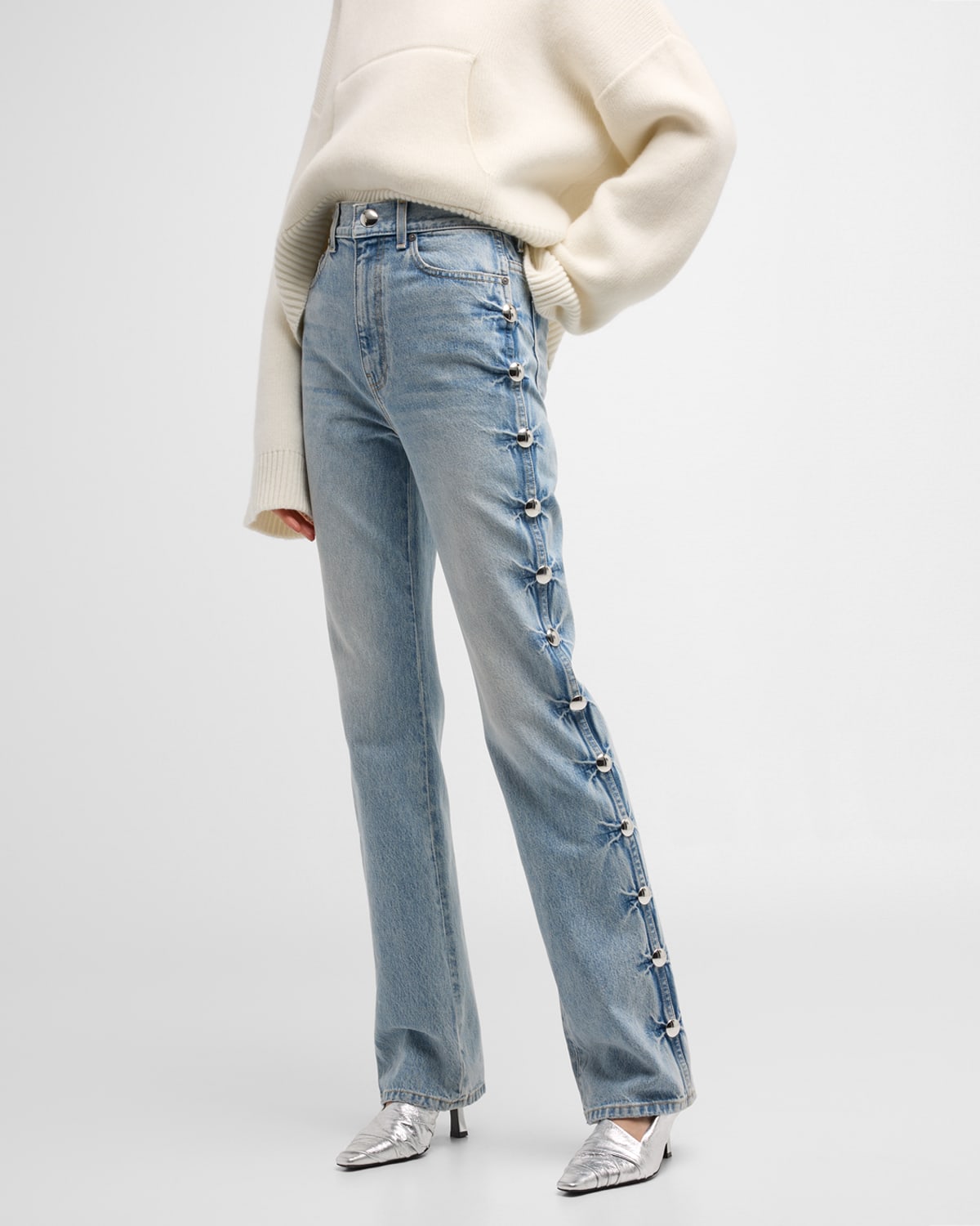 Khaite Danielle Studded High-rise Straight-leg Jeans In Light Blue ...