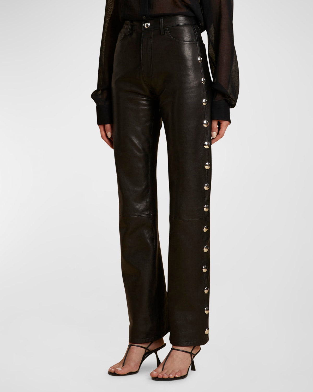 Khaite Danielle Studded Straight-leg Leather Pants In Black