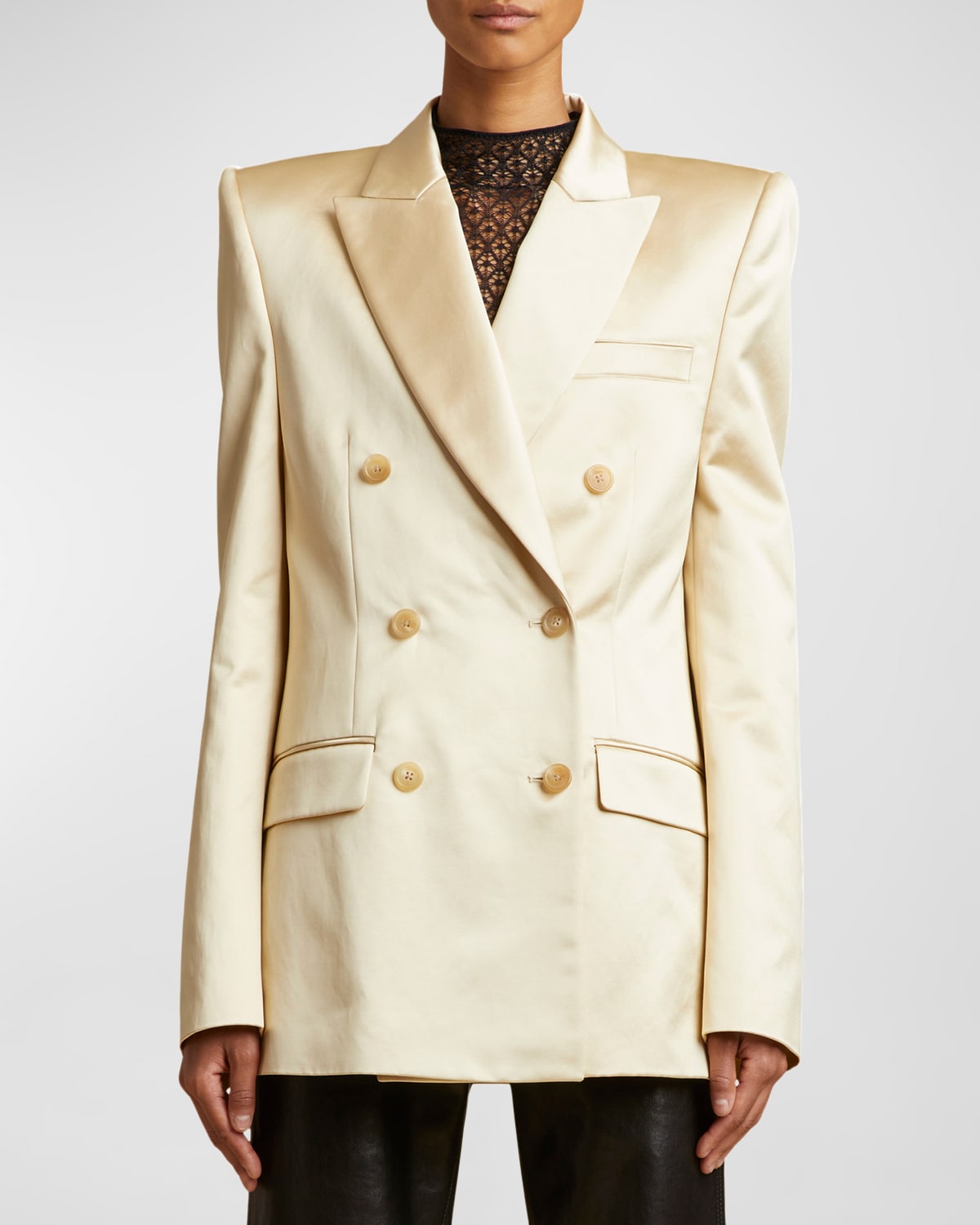 Khaite Nathan Double-breasted Blazer Jacket With Padded Shoulders In Ecru