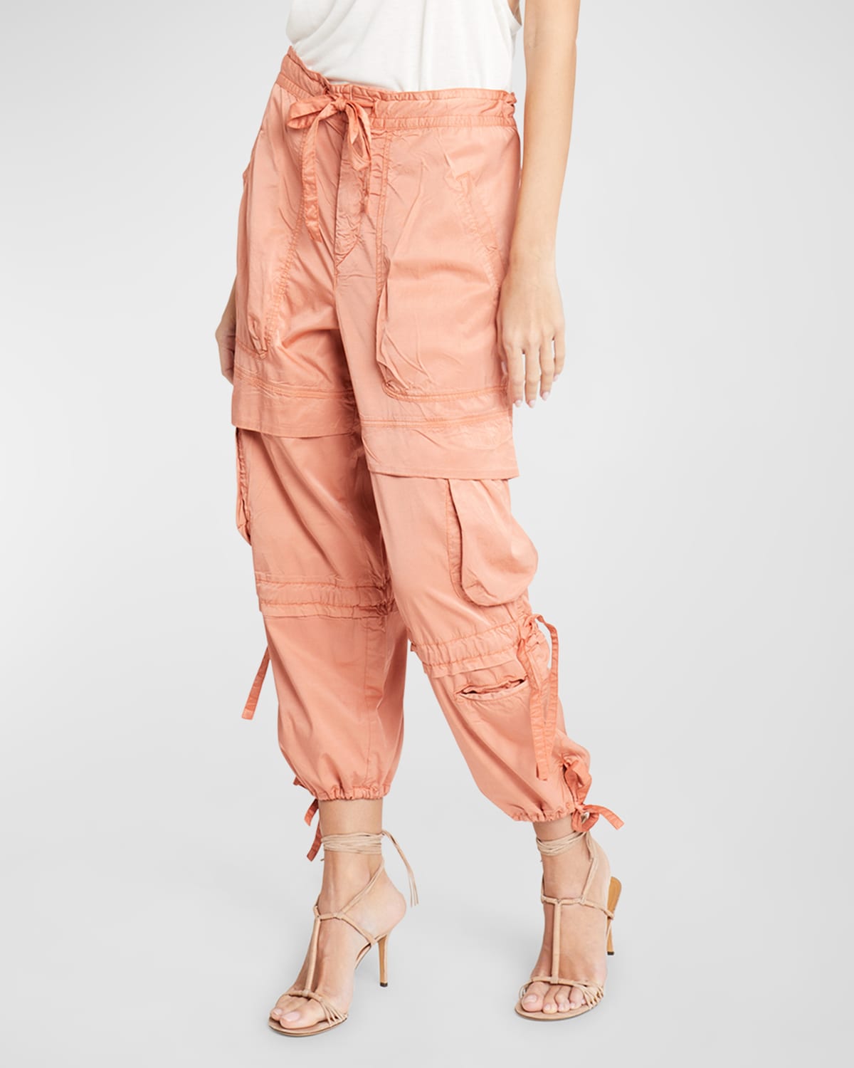 Isabel Marant Nazemi Tapered-leg Ankle Pull-on Cargo Pants In Peach