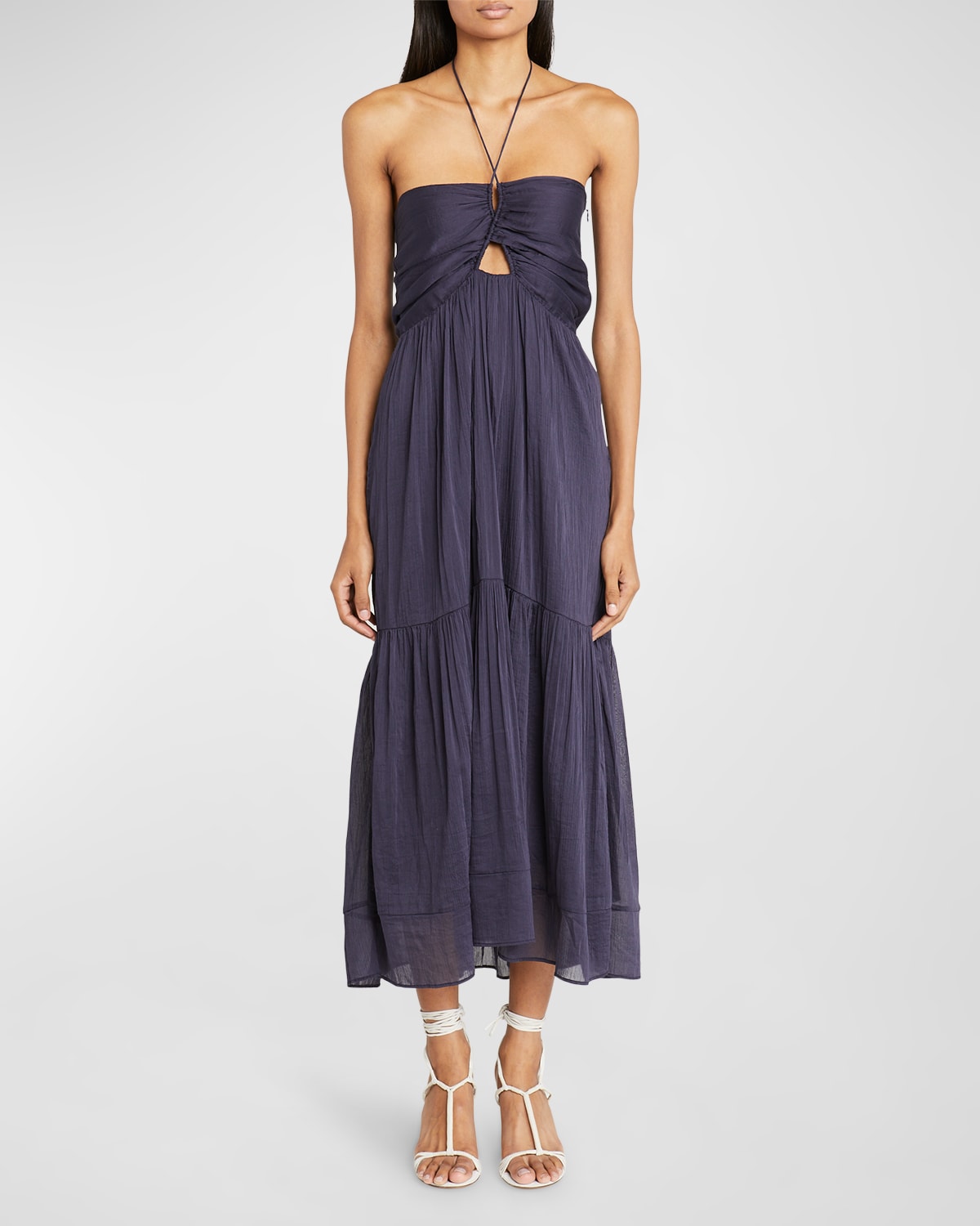 Isabel Marant Birona Keyhole Halter Tiered Midi Dress In Faded Night