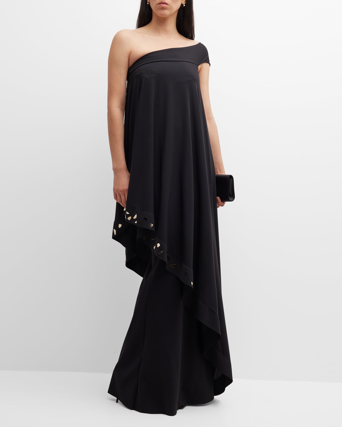 One-Shoulder Mirror-Embellished Column Gown