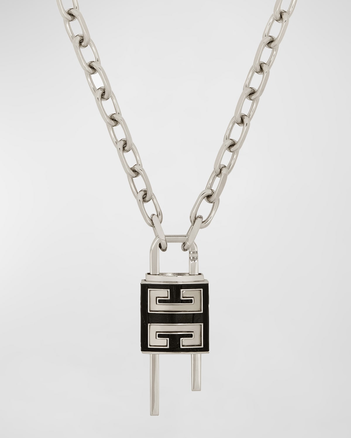 Givenchy Men's Leather 4g-lock Pendant Necklace In Black/silvery