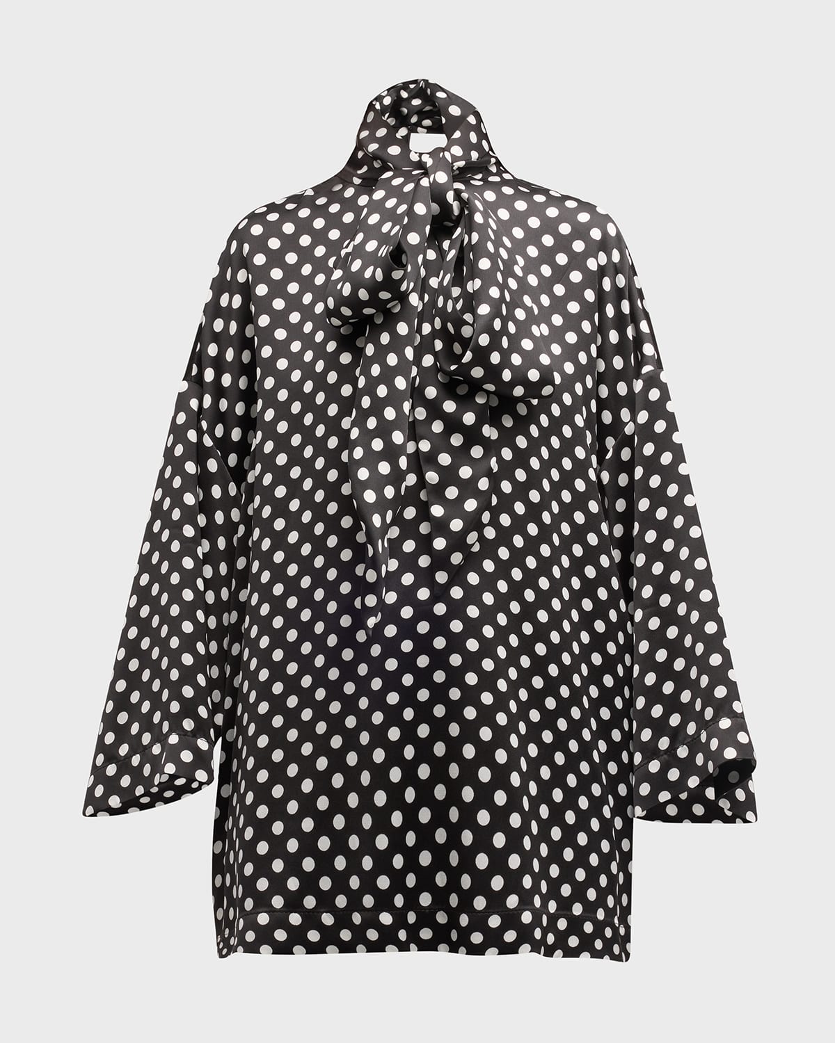 Saint Laurent Polka Dotted Satin Blouse In Nero And Multi