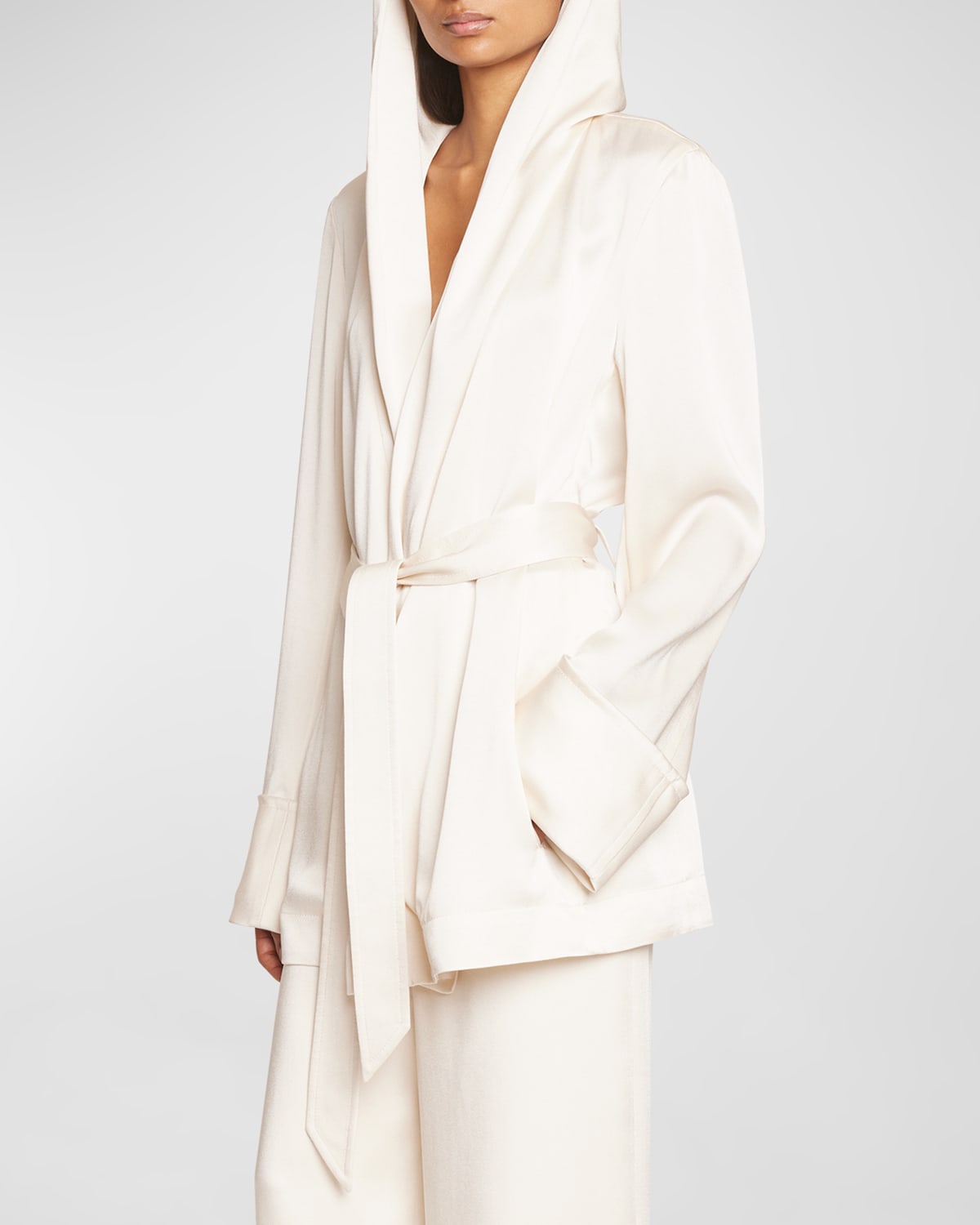 Saint Laurent Satin Crepe Hooded Jacket In Cream