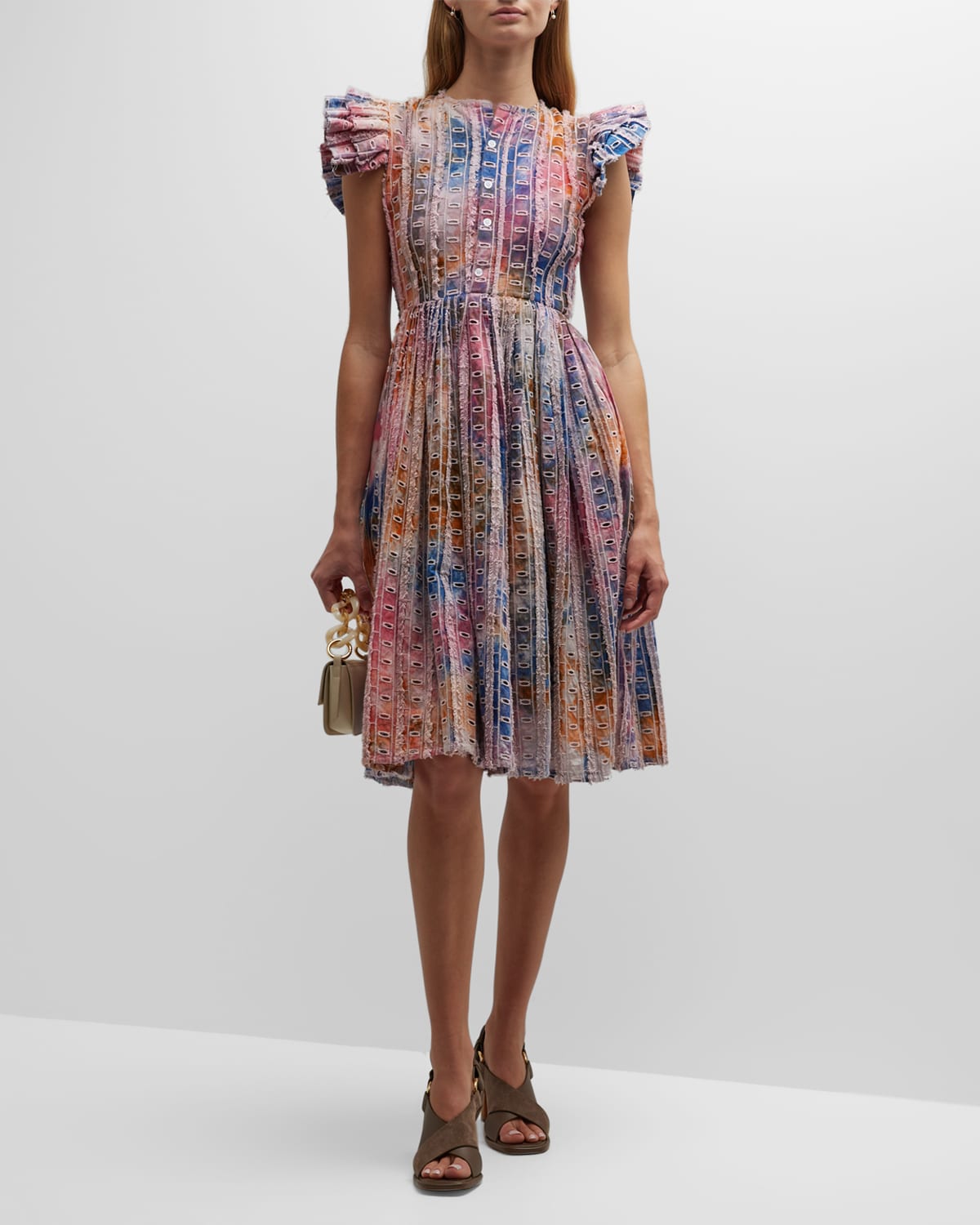 BUSAYO ARIKE HAND-DYED COTTON EYELET MIDI DRESS