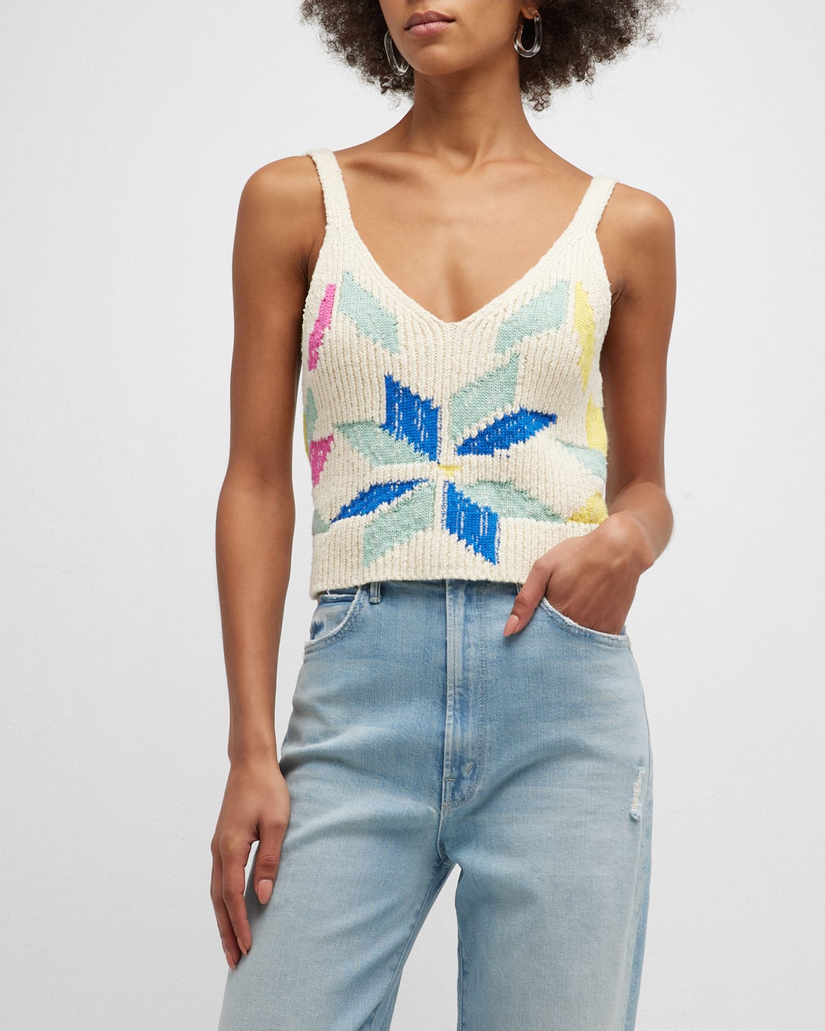 Mother Cropped Knit Tank In Multi