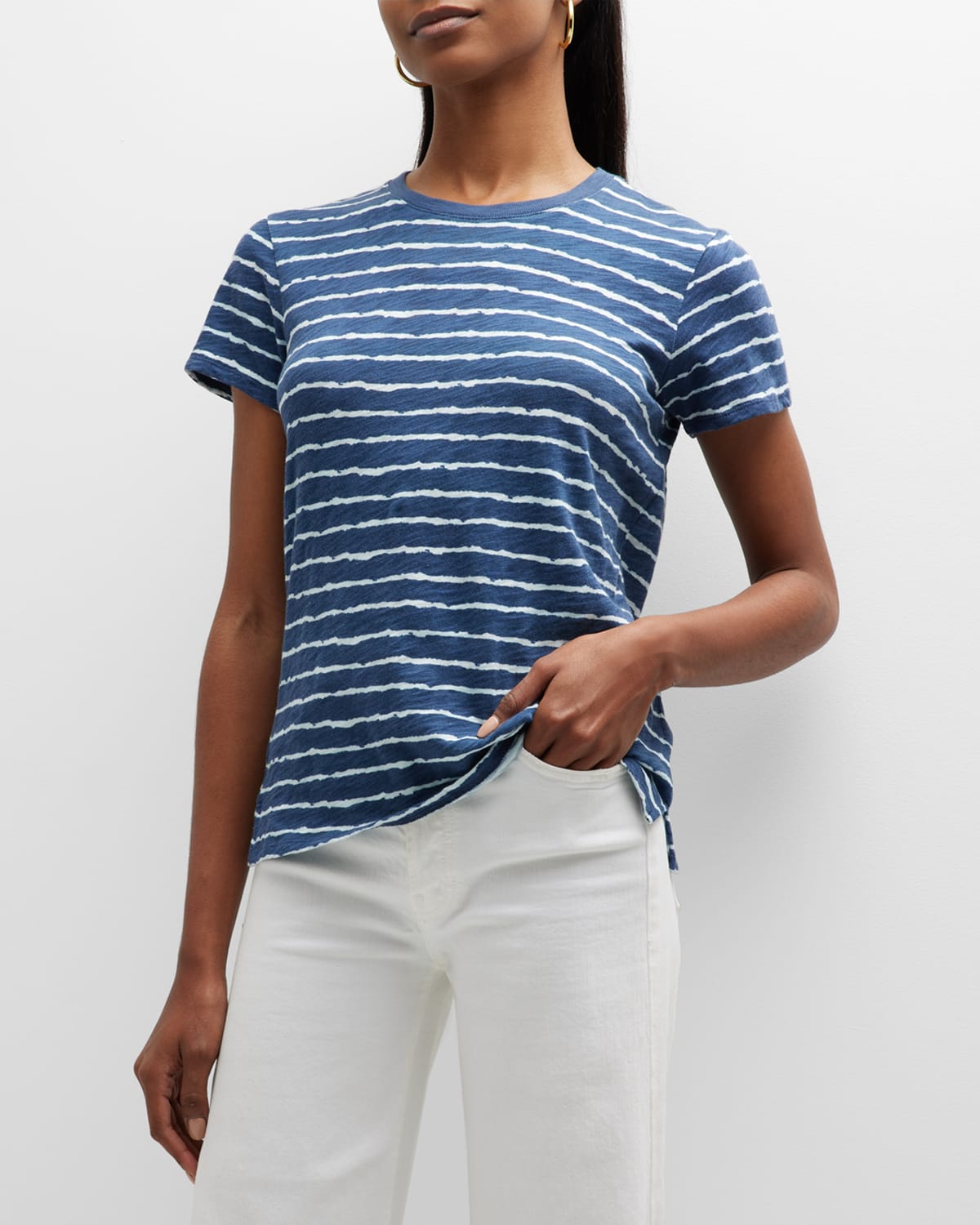 Atm Anthony Thomas Melillo Schoolboy Dyed Cotton Crewneck T-shirt In Naval Blue Combo