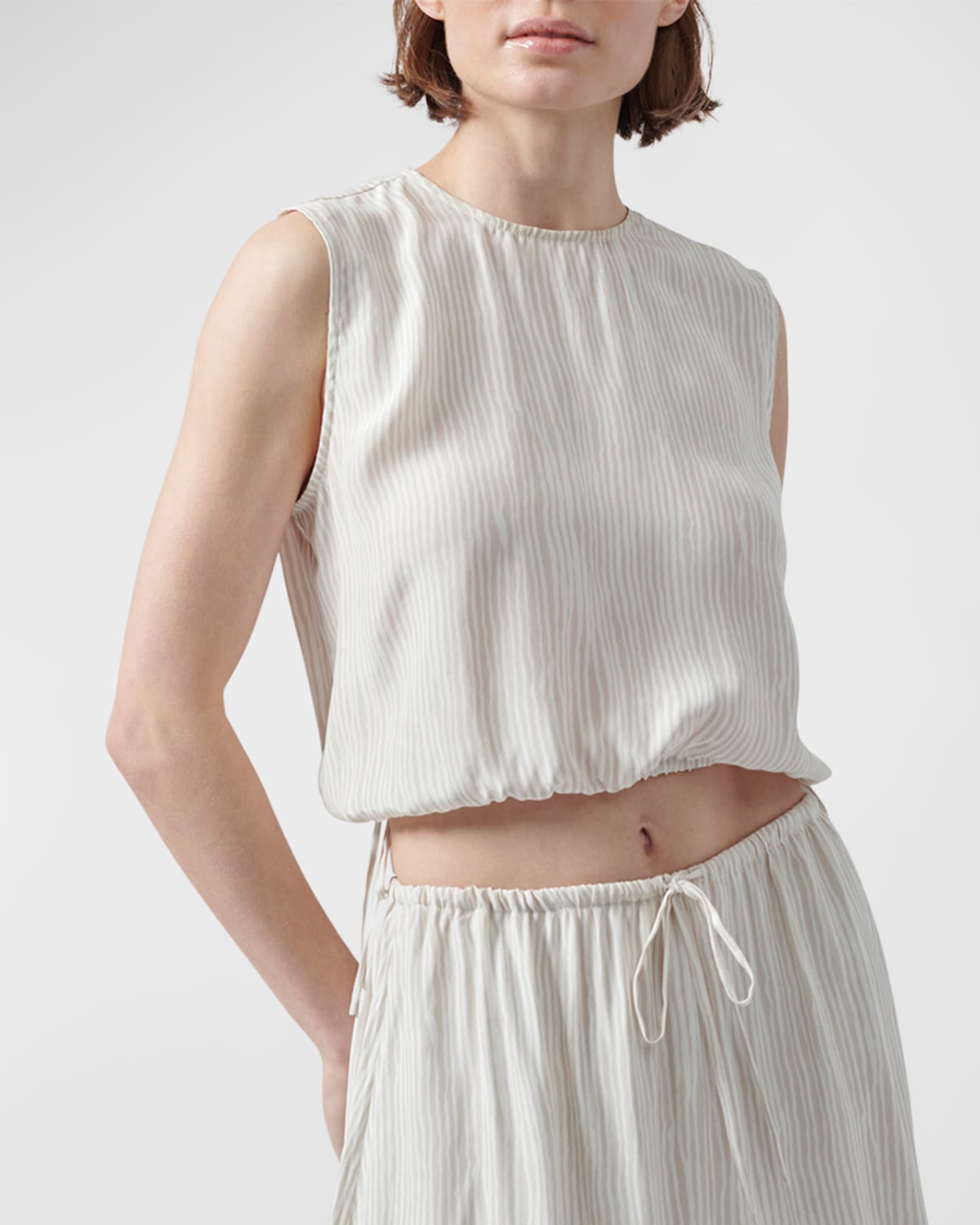 Silk Sleeveless Tie-Waist Crop Top