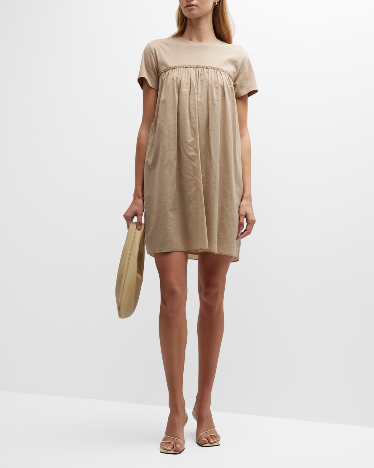 Atm Anthony Thomas Melillo Mixed Media Babydoll Dress In Dune Bar
