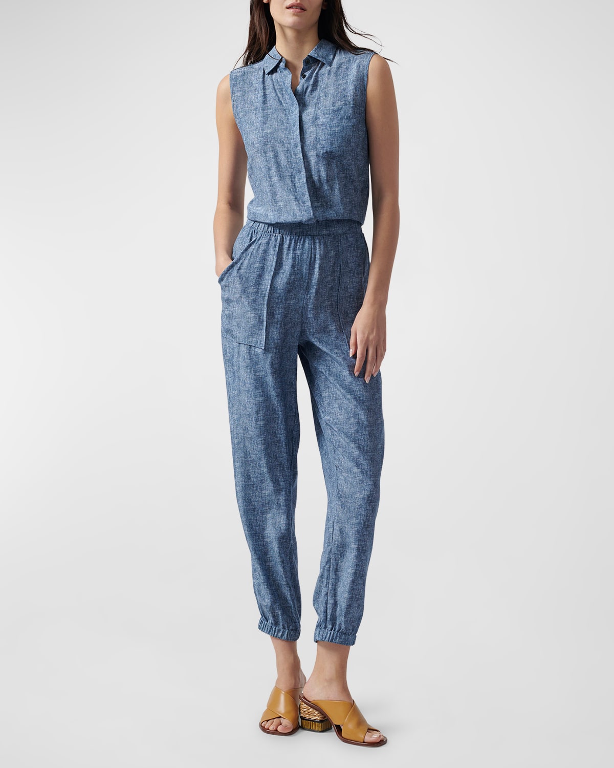 Atm Anthony Thomas Melillo Sleeveless Silk Jumpsuit In Naval Blue Combo