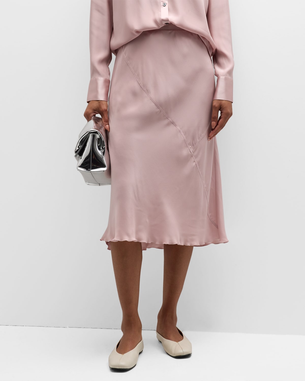 Shop Atm Anthony Thomas Melillo Bias-cut Midi Silk Skirt In Pink Lilac