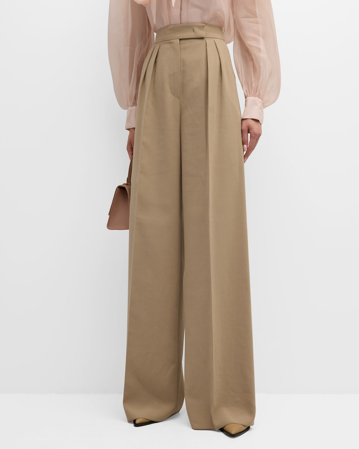 Max Mara Brown Wool Wide Leg Lounge Pants In Sand