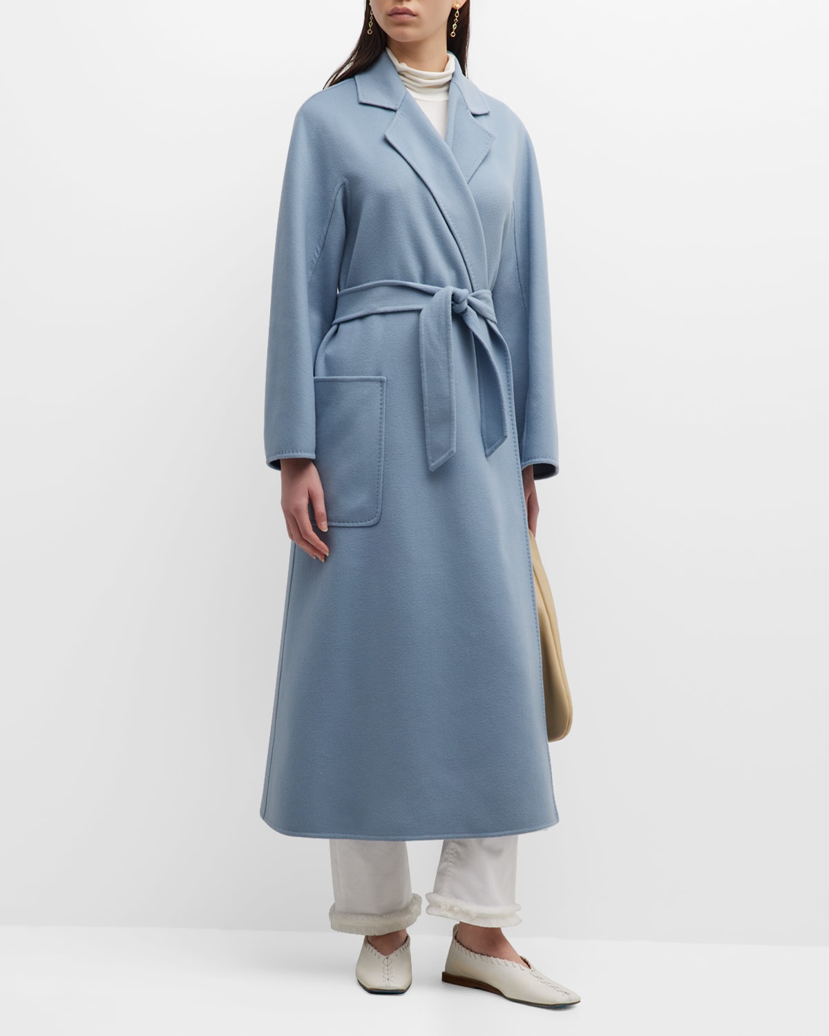 Cadmio Belted Cashmere-Wool Long Wrap Coat