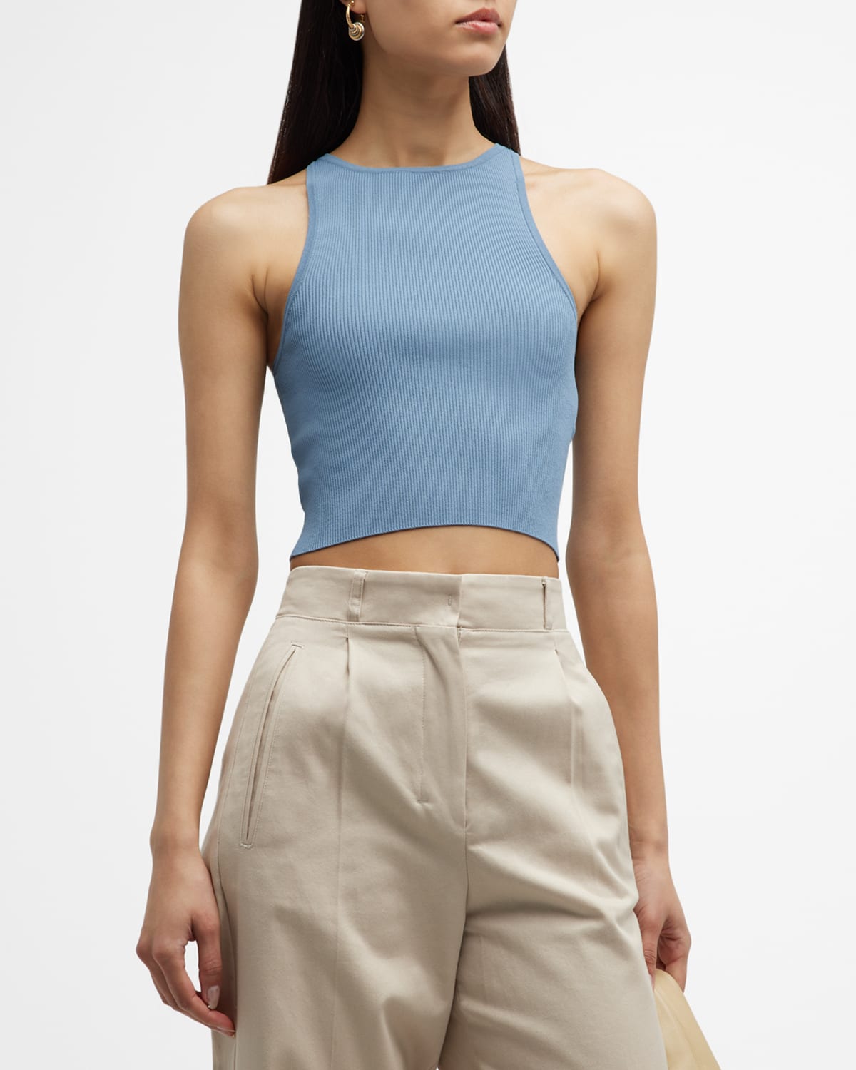 Max Mara Turku Interlock Crop Top In Light Blue
