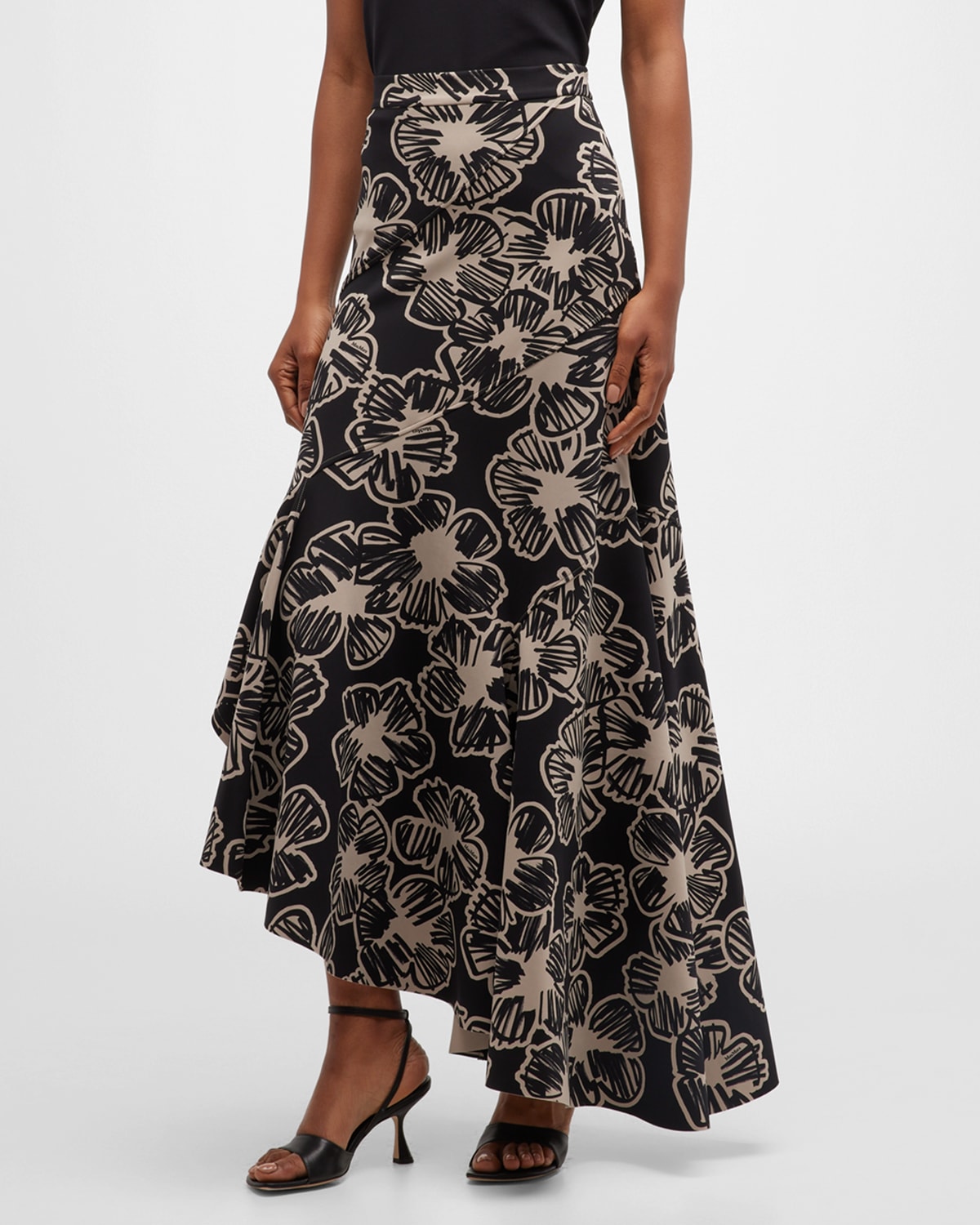 Ilex Scribble Floral-Print Paneled High-Low Skirt
