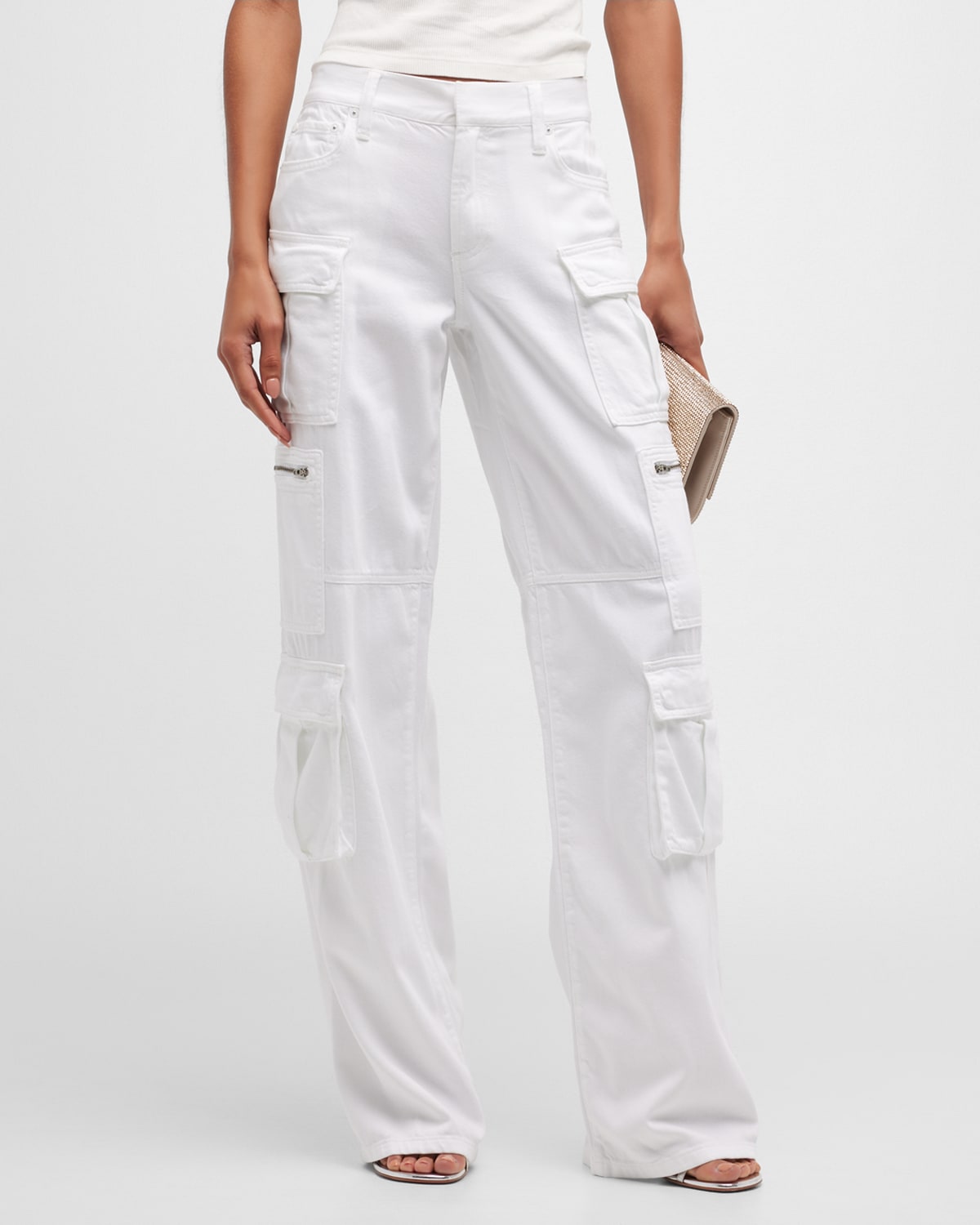 Shop Alice And Olivia Cay Baggy Denim Cargo Pants In White