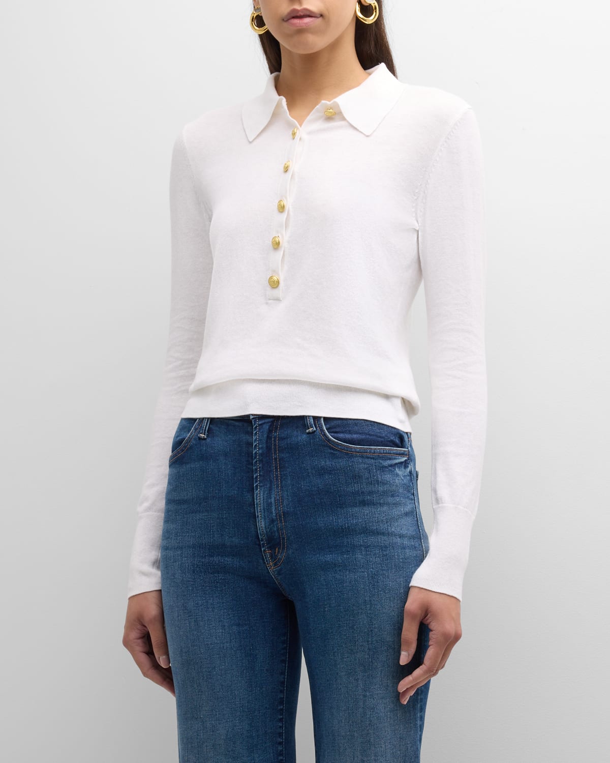L Agence Sterling Collared Sweater In White