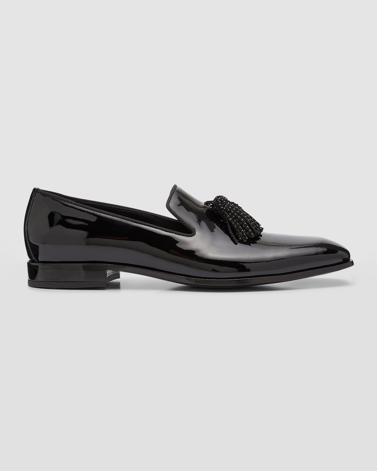 Shop Jimmy Choo Men's Foxley Patent Leather Crystal Tassel Loafers In Black/crystal