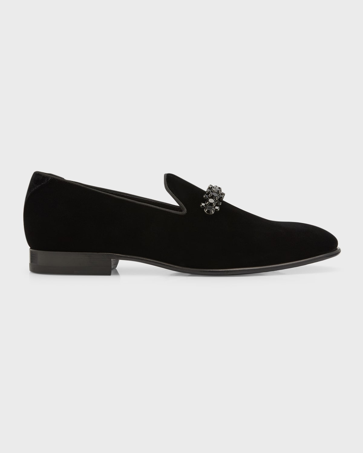 Shop Jimmy Choo Men's Thame Crystal-embellished Velvet Loafers In Black/smoke