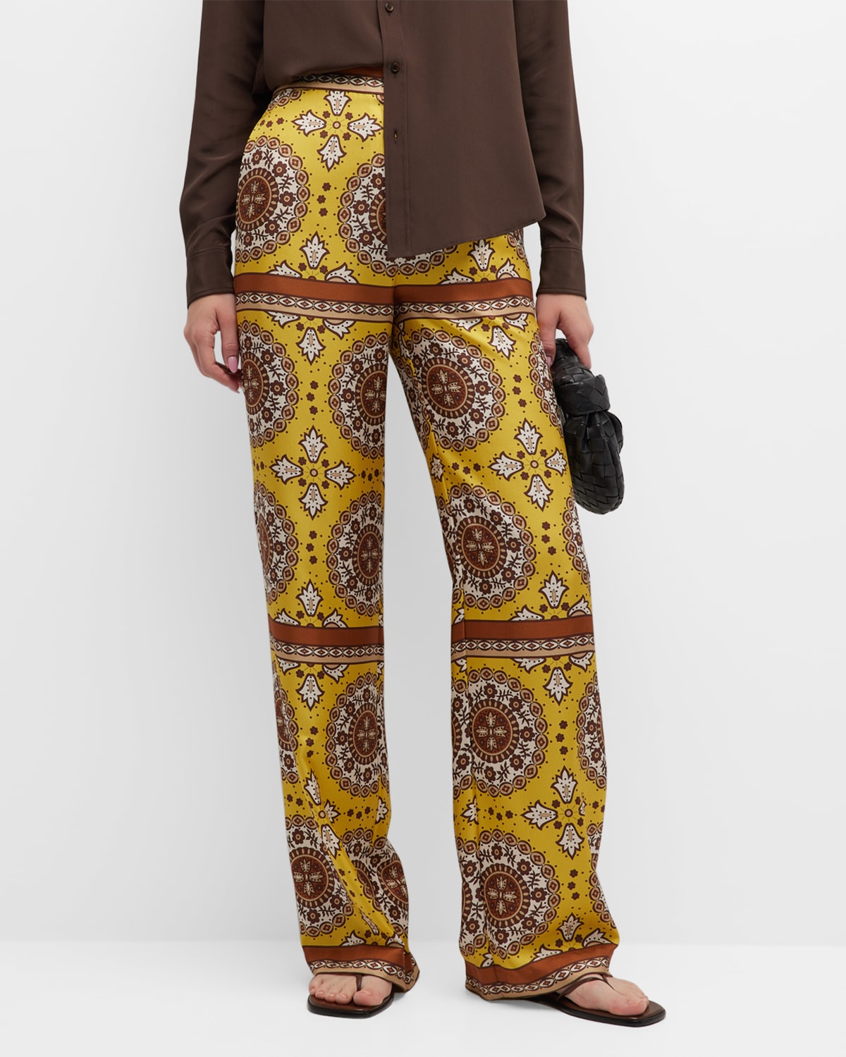 Nili Lotan Germain Leopard-print Wide-leg Silk Pants In Scarf Print Yello