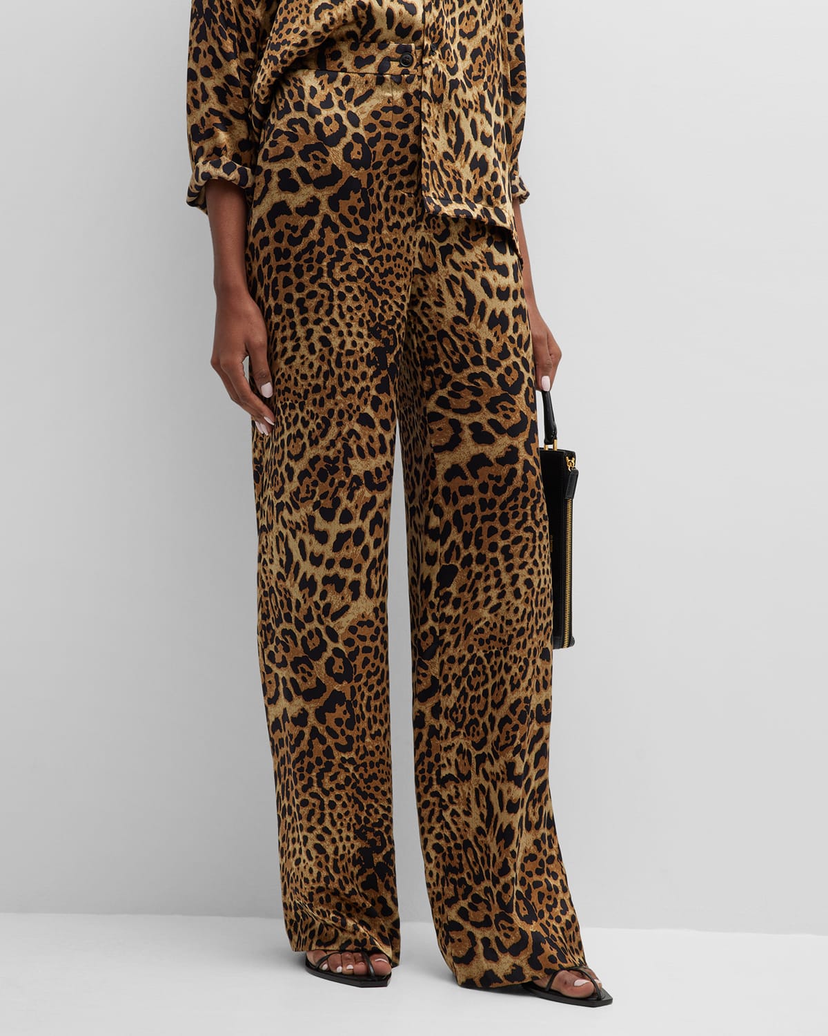 Nili Lotan Germain Silk Pant In Brown Leopard Print