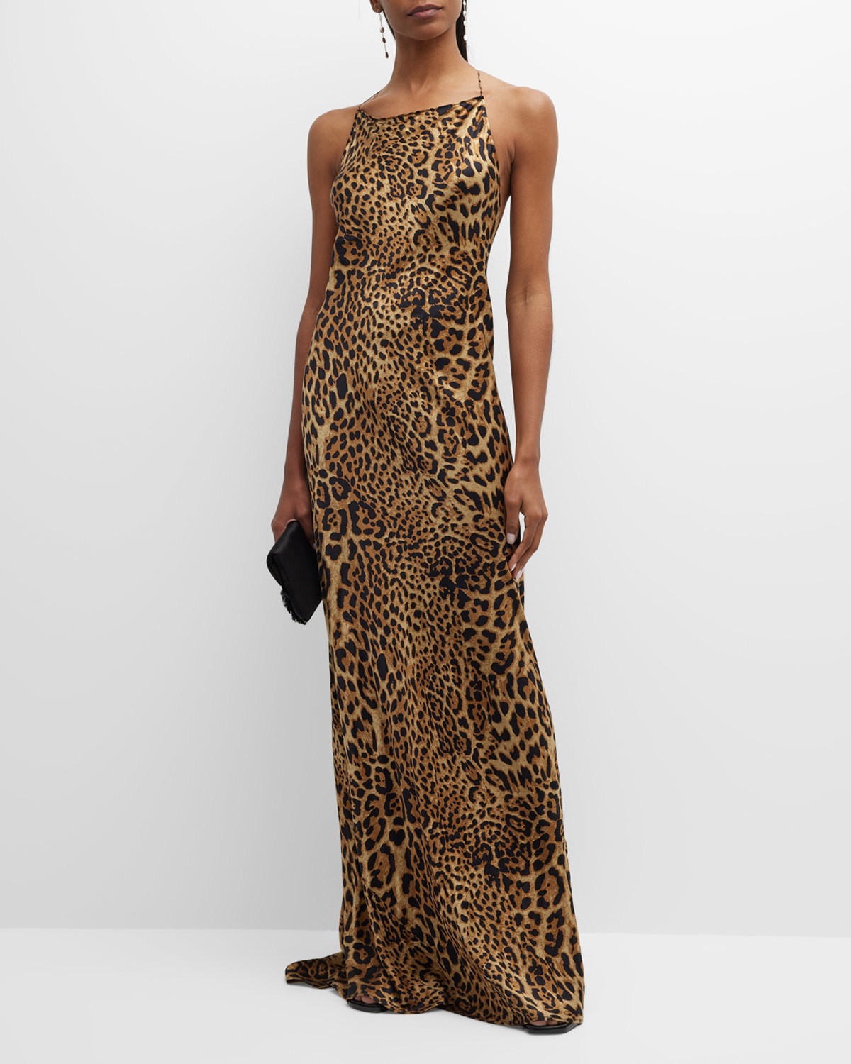 NILI LOTAN ELIZABETH LEOPARD PRINT SILK GOWN