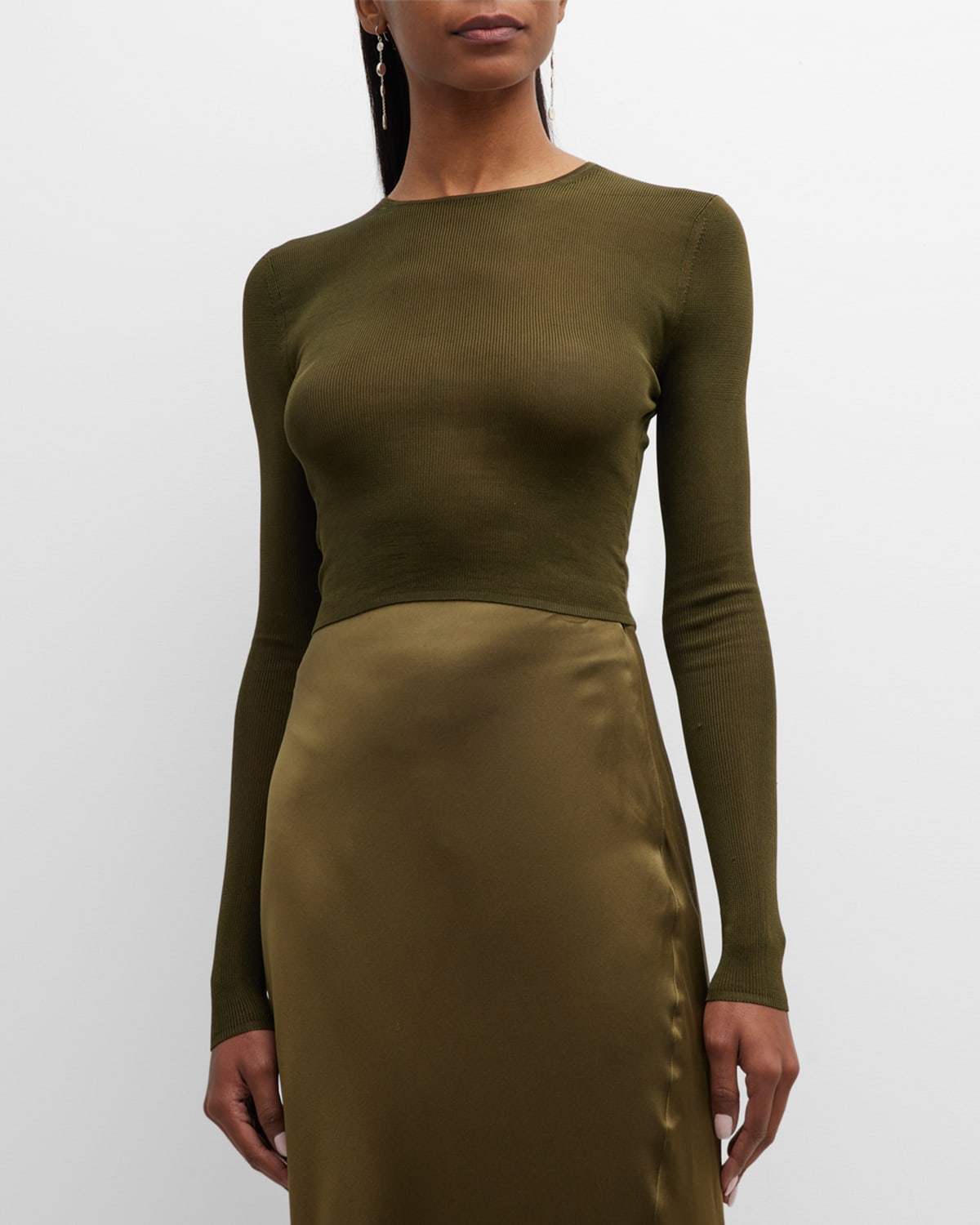 nili lotan green dress DELLA KNIT DRESS | Women's Full Length Dress In Indian Cotton Lace
