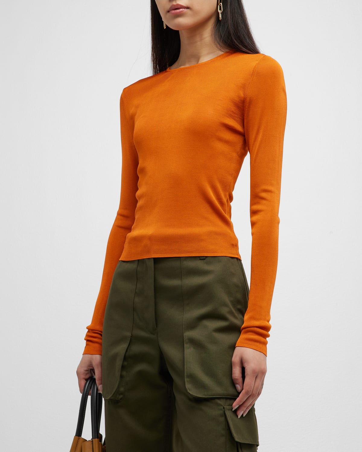 Nili Lotan Wednesday Cropped Silk Sweater In Burnt Orange