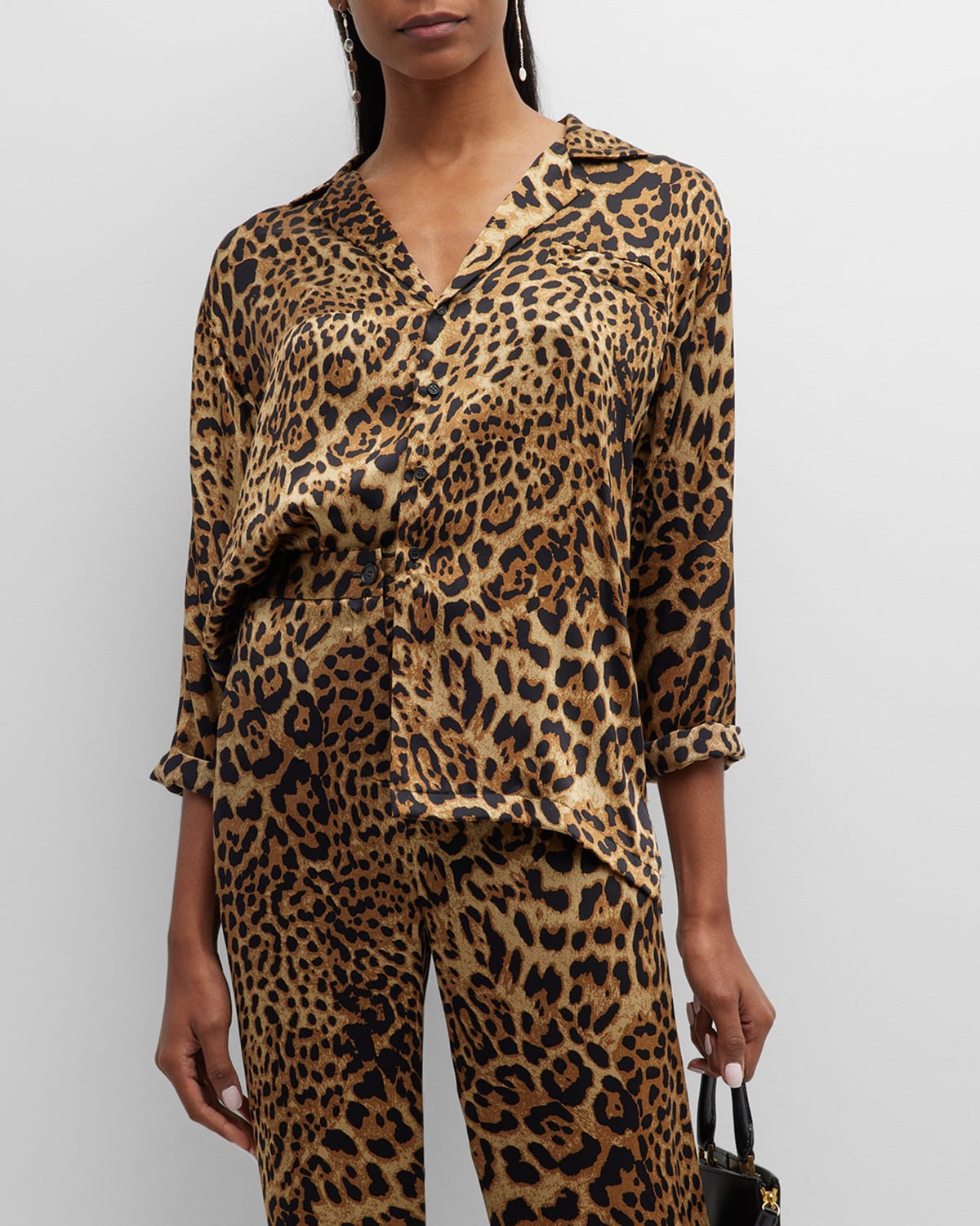 Nili Lotan Juste Pyjama Shirt In Brown Leopard Print
