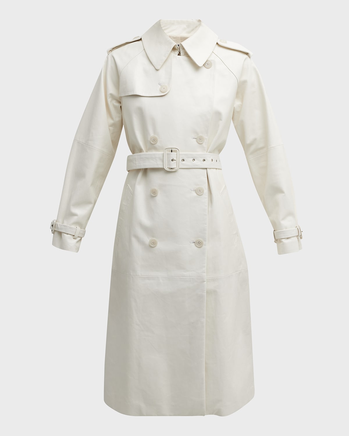 Nili Lotan Tanner Belted Leather Trench Coat In Ivory ModeSens