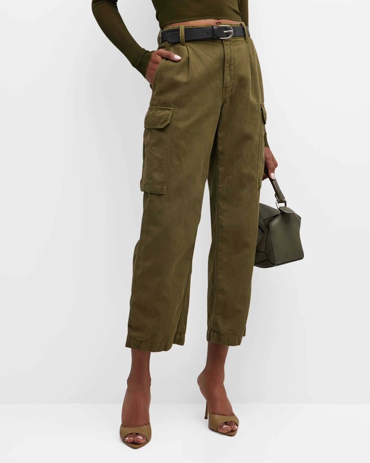 Nili Lotan Women's Yannic Cotton-blend Straight-leg Cargo Pants In Olive Green