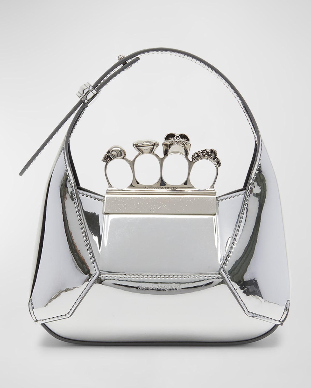 Alexander Mcqueen Mini Jewel Skull Metallic Top-handle Bag In 1402 Silver