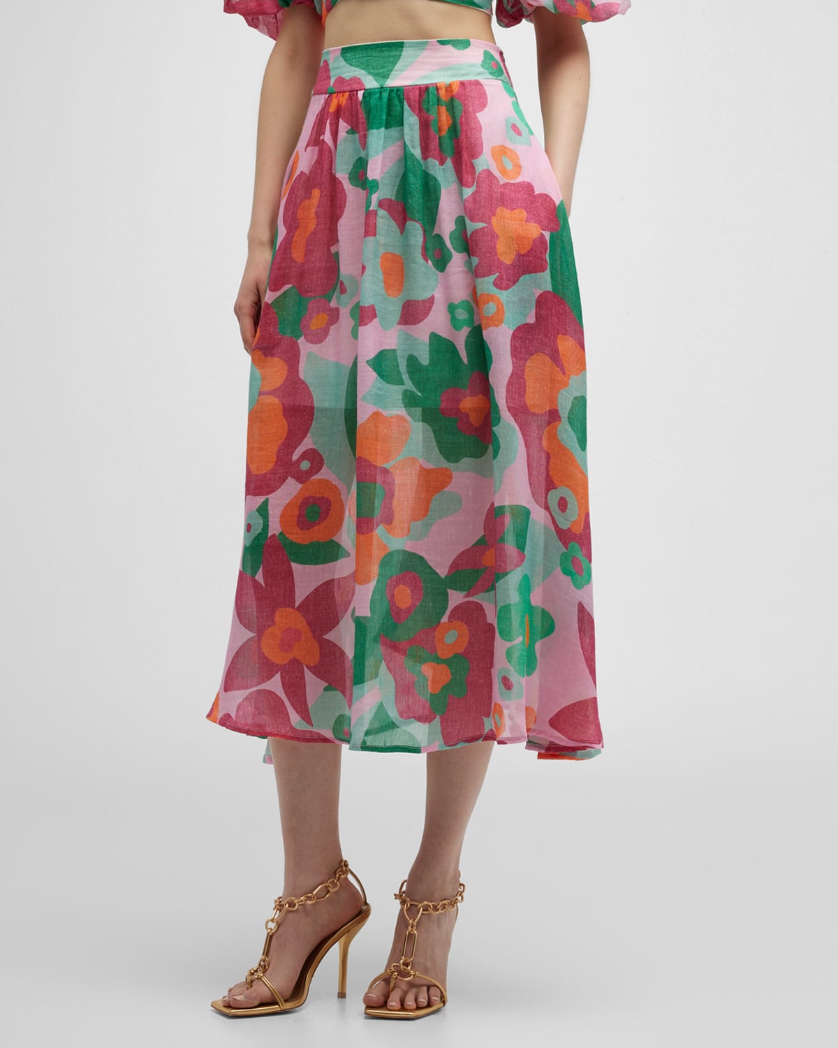 Les Baumettes Long Floral Silk-Blend Skirt