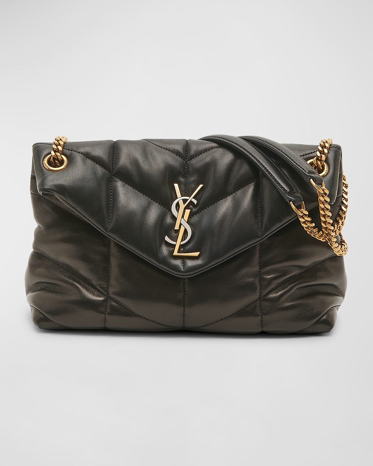 Saint Laurent Lou Puffer Medium Ysl Shoulder Bag In Quilted Leather In Black